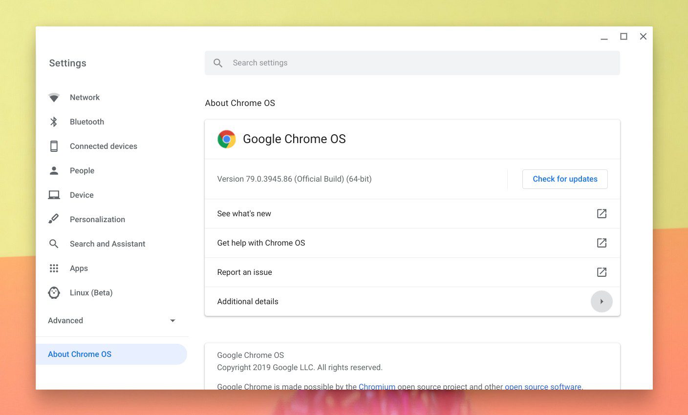 Configuración: Acerca de Chrome OS